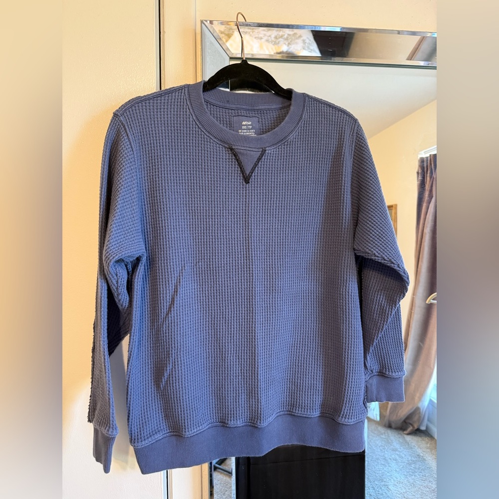 Aerie Vintage Blue Wash Oversized Waffle Pullover